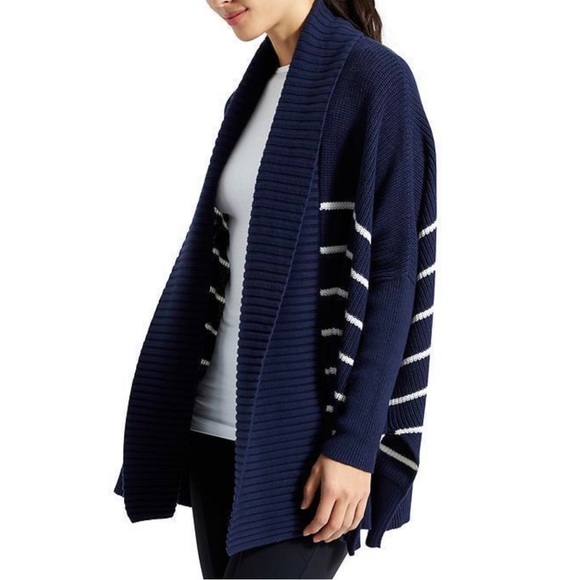 Athleta Sweaters - Athleta Peaceful Wrap StripeNavy Cardigan